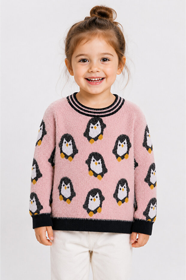 Penguin Patterned Girls' Sweater 23212
