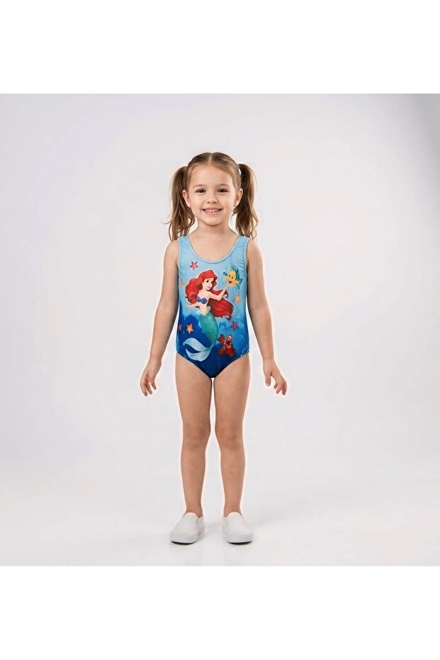 Girl's Mermaid Patterned Uv Protected Special Production Swimsuit