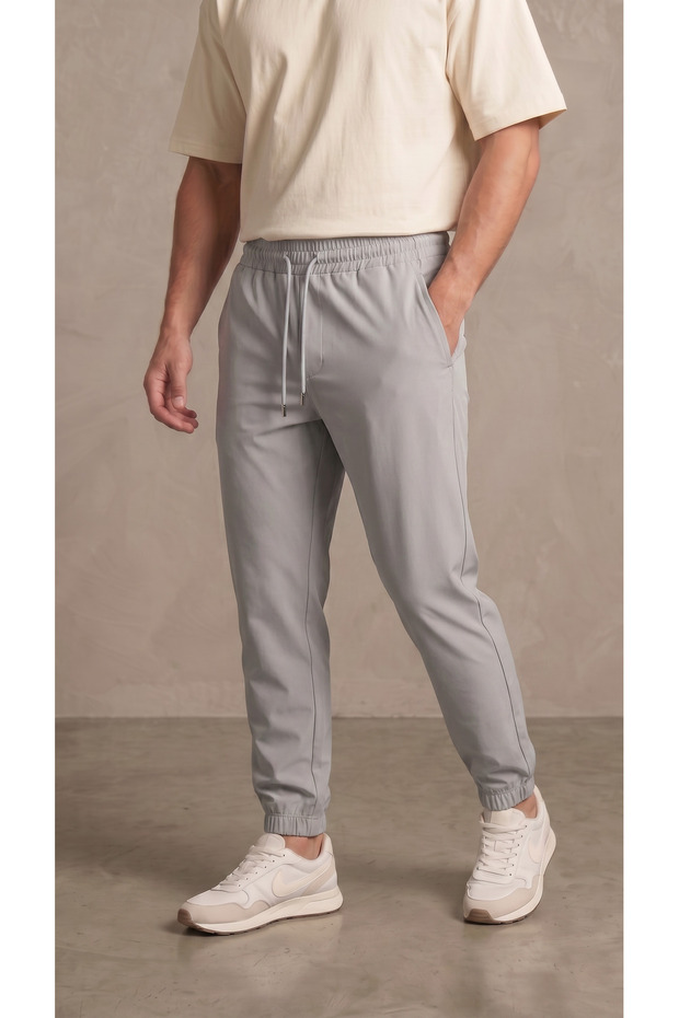 Men's Gray Parachute Fabric Zippered Sweatpants with Back Pockets