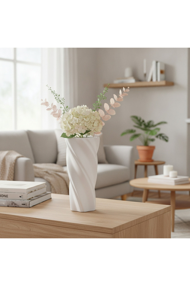 White Ceramic Vase 28 cm - 1