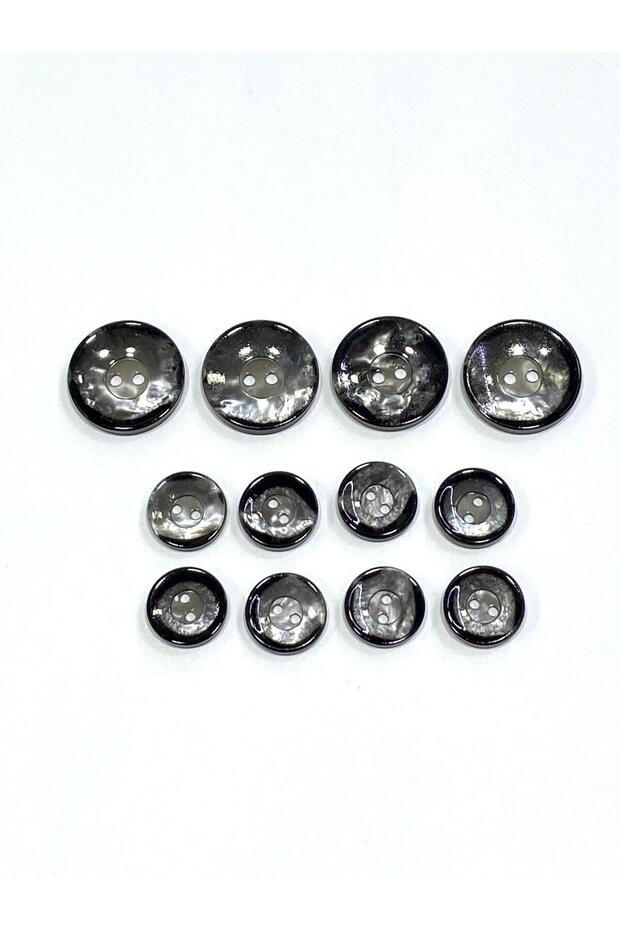 Blazer Jacket Button Set | Glossy Black Polished Marble Patterned | Mf9 / Smoked