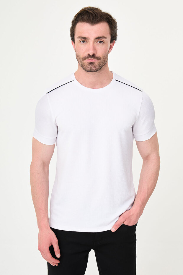 Plain Slim Fit Crew Neck Short Sleeve Men's T-Shirt White - 36890.26Y