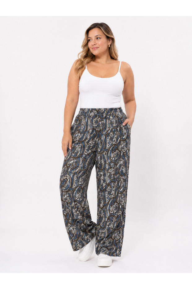 Trendy Women's Viscose Fabric Elastic Waist Plus Size Pants