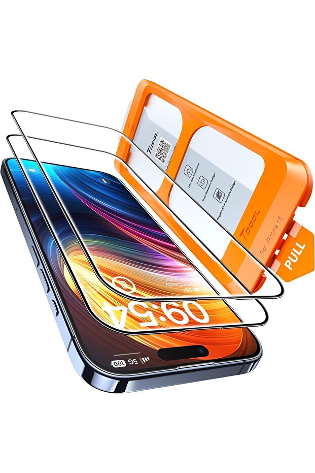واقي شاشة زجاجي مقسى متوافق مع تطبيقات Apple iPhone 15/14 Pro/16، يغطي الشاشة بالكامل، زجاج مقاوم للكسر، صندوق سحري