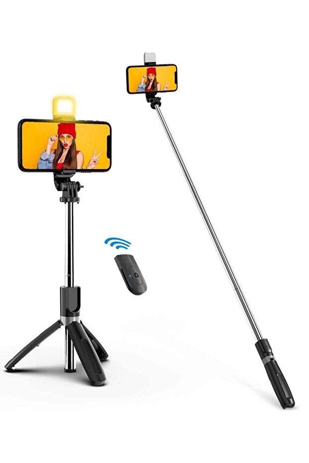Selfie Stick, Extendable Selfie Stick with LED Fill Light Wireless Remote and Tripod Stand, Portable, Lightweight, big Height extendable 70 cm and Compatible with iphone and Android smartpho