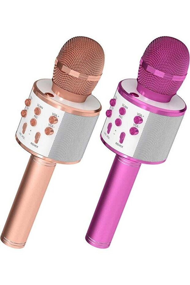 2-Pack Wireless Bluetooth Karaoke Microphones - Portable Handheld Mic Speaker for All Ages (Rose Gold & Purple)