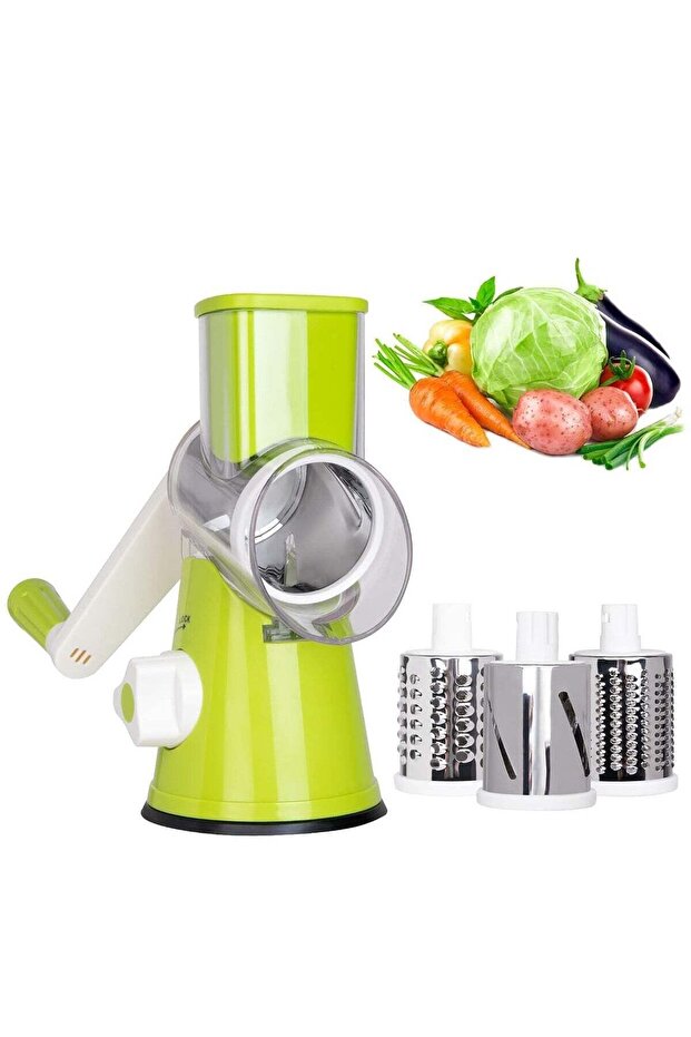 Rotary Cheese Grater, Handheld Vegetables Slicer Cheese Shredder with Rubber Suction Base, 3 Stainless Drum Blades Included