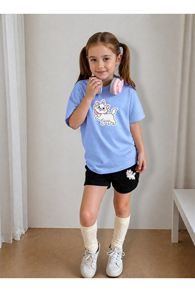 Shorts - T-Shirt Set for Girls, Summer Cotton Comfortable Fit Printed Combination Set