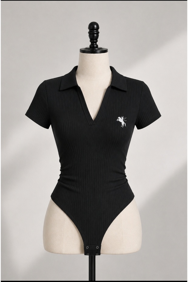 Polo Collar Ribbed Lycra Premium Bodysuit