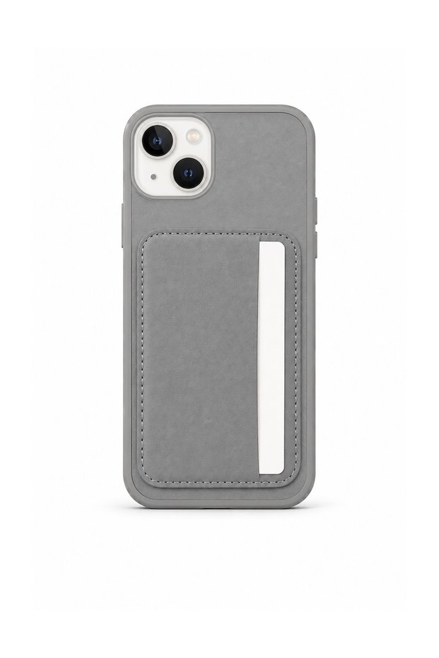 Cardx iPhone 13 Compatible Vegan Leather Case with Card Holder and Camera Protection Gray