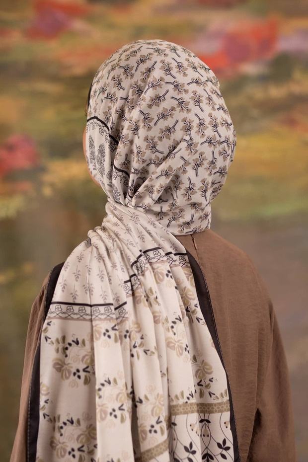 Floral Harmony Patterned Soft Shawl Brown - 7