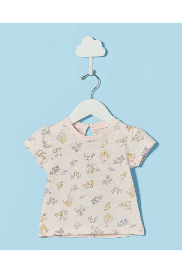 Infant Girls Light Peach Floral Print T-Shirt