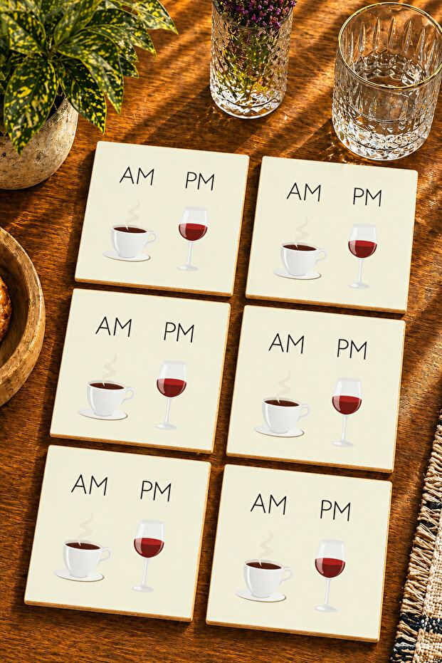Coffee - Wine Design Modern Set of 6 Coasters - Uv Printing Mdf - 10X10 cm