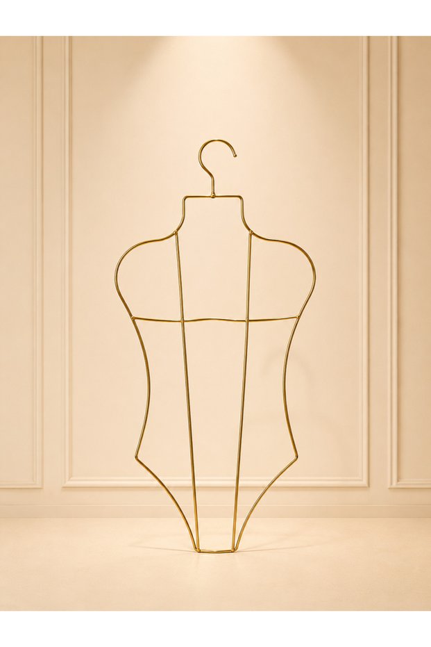 Chest Detailed Body Shaped Metal Swimsuit and Bikini Strap Gold 1 Piece