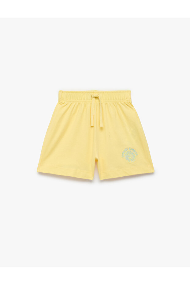 Cotton Shorts with Elastic Waist and Embroidery Detail