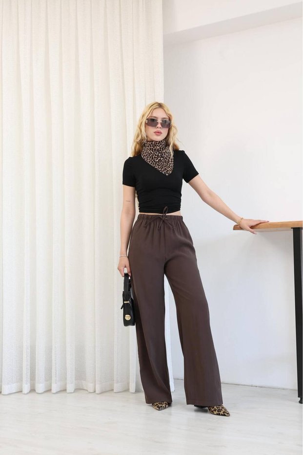 Yüksel Bel Palazzo Leg Oversize Tencel Fabric Trousers