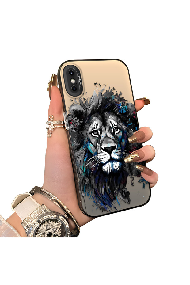 حافظة هاتف من السيليكون متوافقة مع هاتف iPhone X، حافظة خلفية صلبة من السيليكون، حافظة هاتف بنمط الأسد