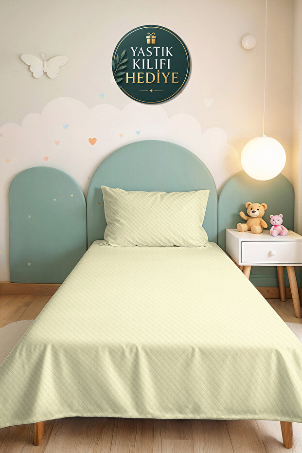 Yellow Minimal Young Room Single Pique Set - Quilted Cream Modern 160X220 cm Bedspread