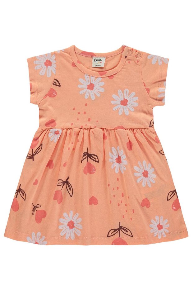 Floral Heart Print 6-18 Months Dress - Powder