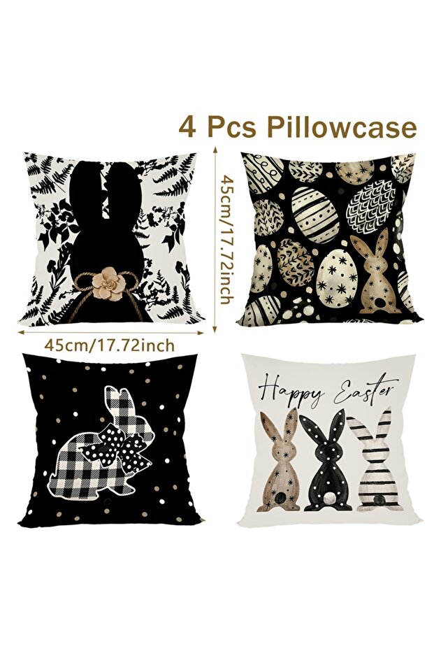 202 4pcs Easter Bunny Eggs Throw Pillow Cover Spring Holiday Ornaments for Bedroom Living Room Decor