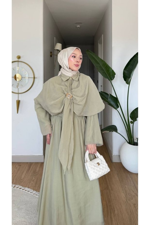 Sesettür Skirt Set with Voile Cape Detail, 3-Piece, Buckle Detailed, Summer Style