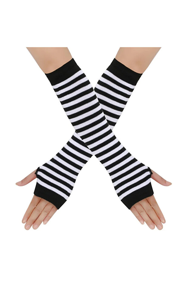 One Size Black White Warmer Knitted Long Fingerless Gloves Elbow Mittens Christmas Acces Gift Fashio