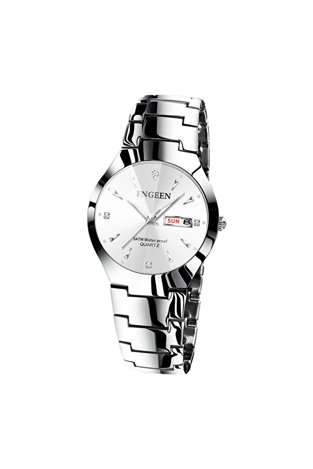 man-silver-white BINBOND Luxury Quartz Watches For Couple Luminous Waterproof Week Display Auto Date