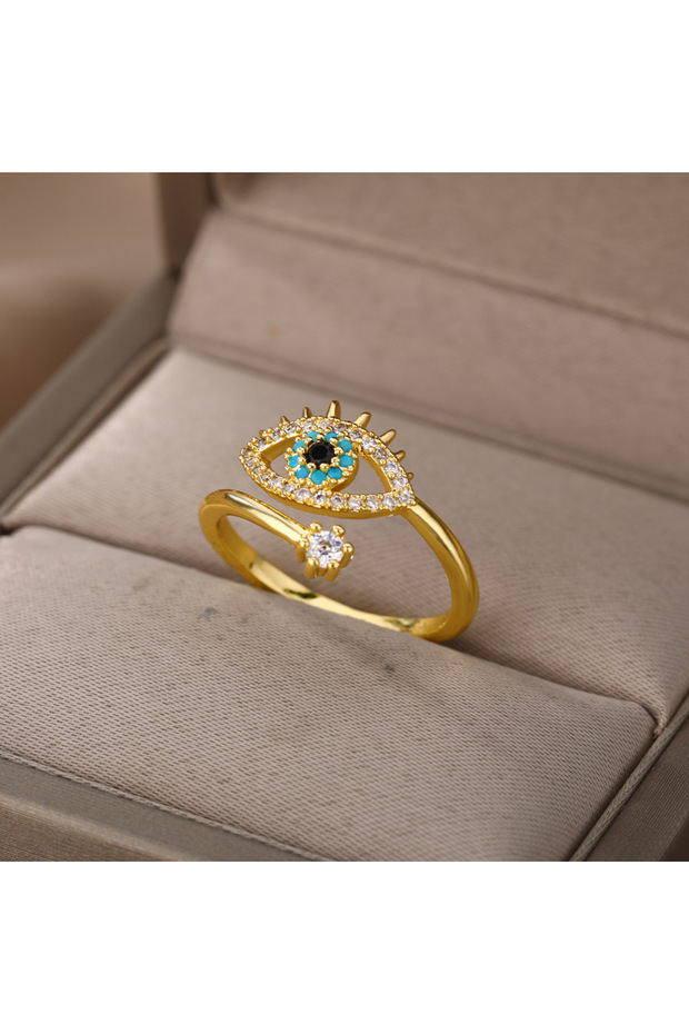 resizable JZ2542G-2 Lucky Evil Eye Rings for Women Adjustable Opening Stainless Steel Ring 2024 Tren