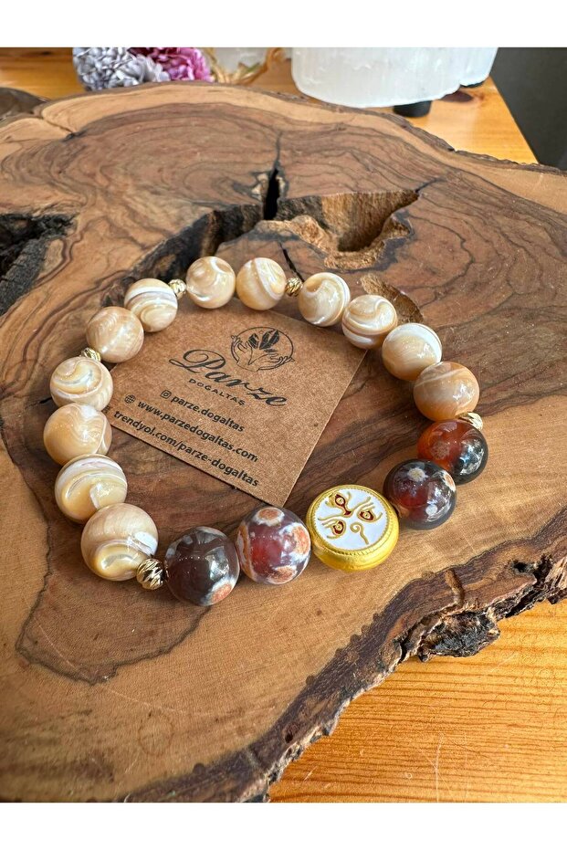 Agate and Design Natural Stone Bracelet 10 mm