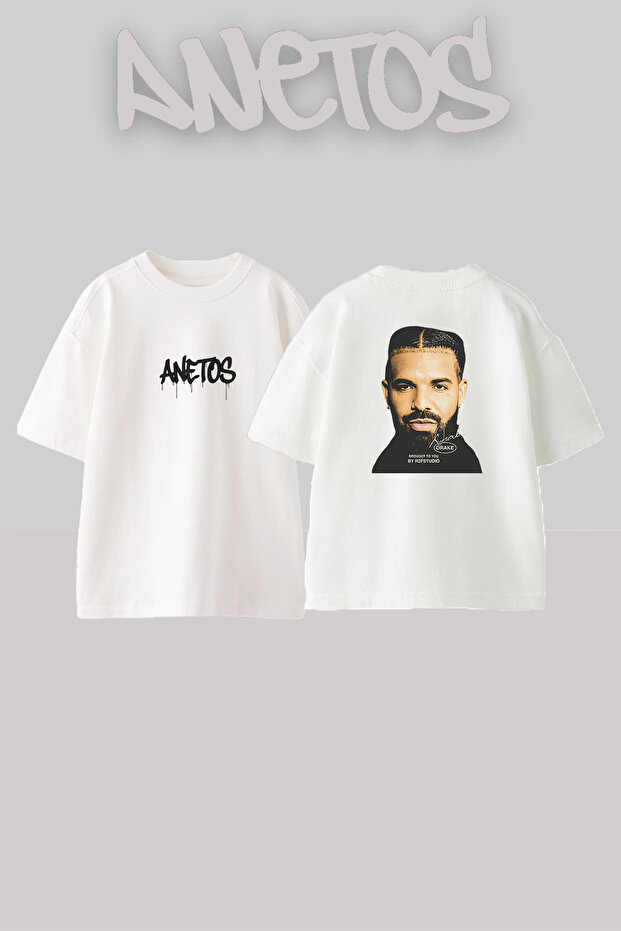 Drake_56 Design Printed Oversize White T-Shirt