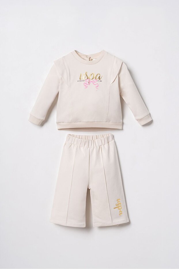 Embroidered Baby Girl White Long Sleeve Pajama Set Usb3244-C-V1