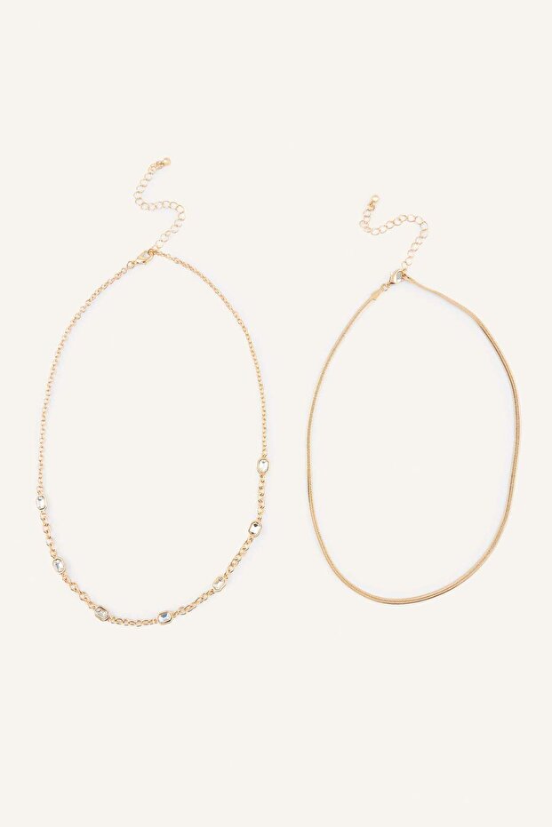 Women's 2-Piece Yellow Thin Chain Necklace Set I1408Axns