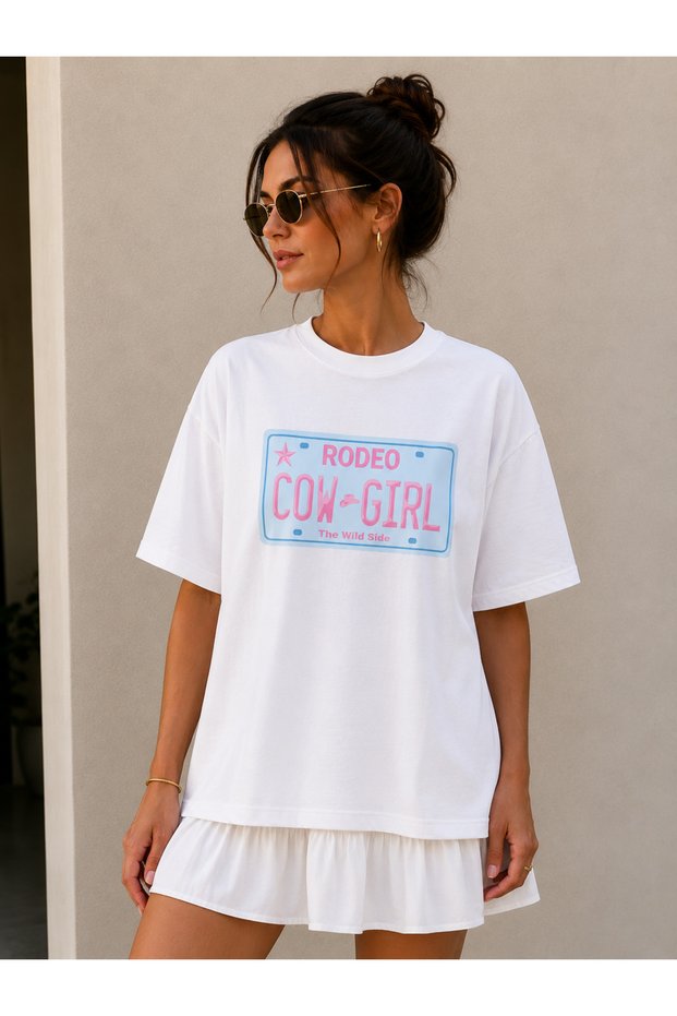 Rodeo Cow Girl Printed Short Sleeve Crew Neck T-Shirt