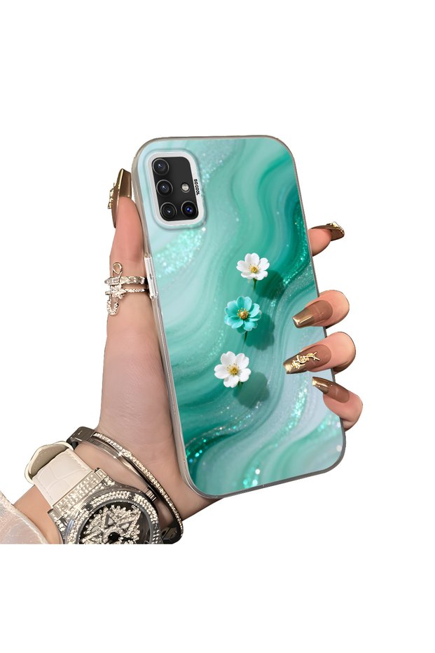 Samsung Galaxy A51 Compatible Silicone Edge Hard Back Case Couple Phone Case with Floral Pattern
