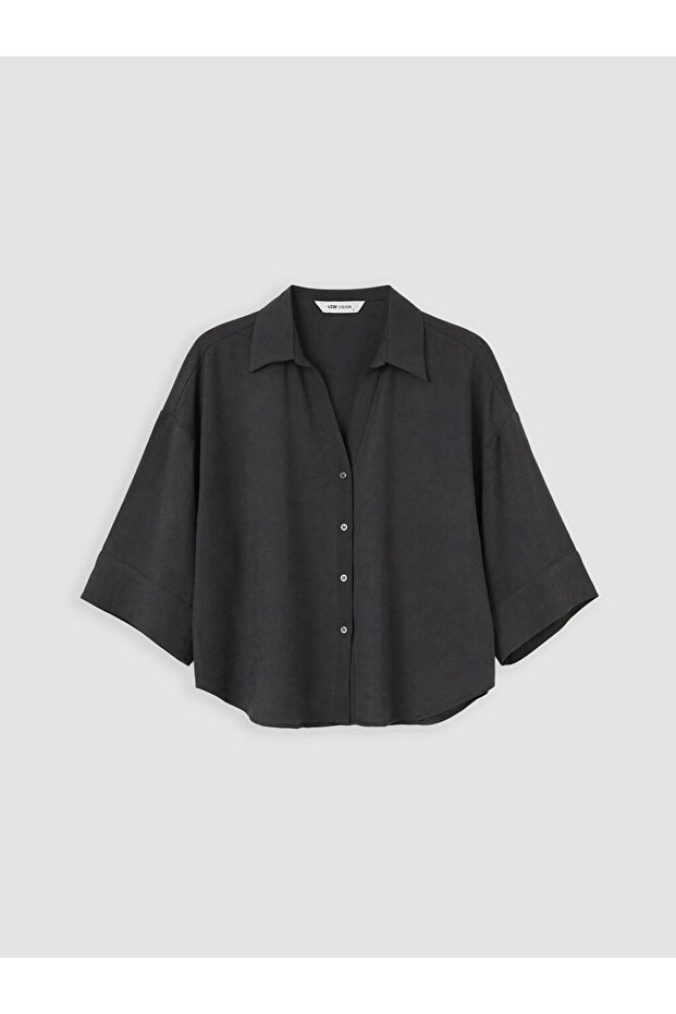 Lcw Vision Anthracite Oversize Dobby Women's Shirt