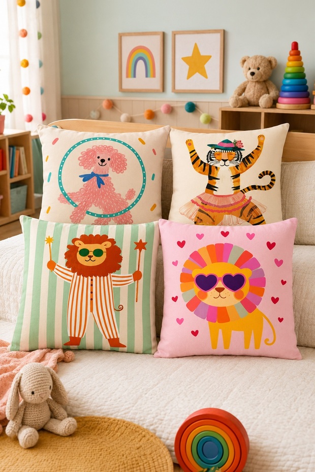 Circus Show Patterned 4-Piece Children's and Baby Pillowcase Set