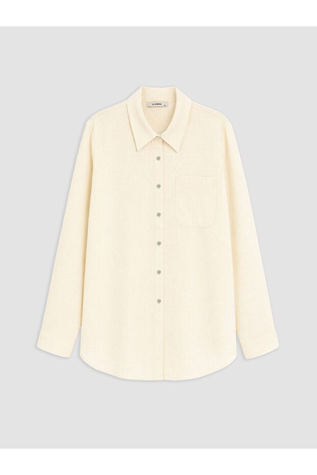 Lcwaikiki Curve Yellow Plus Size Linen Blend Women's Shirt