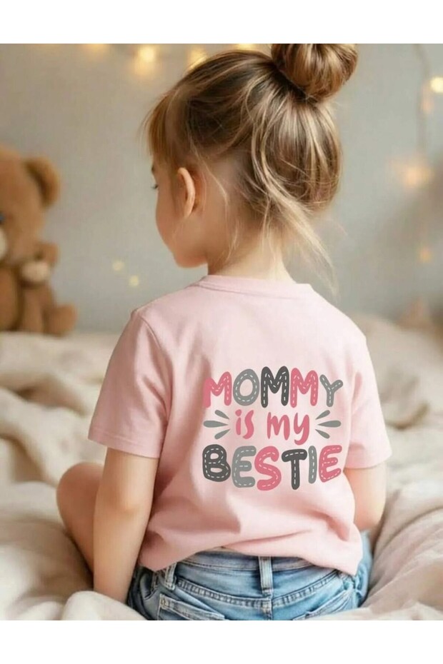 Mommy Is My Bestie Printed Crew Neck 100% Cotton Short Sleeve Kids and Teenagers T-Shirt