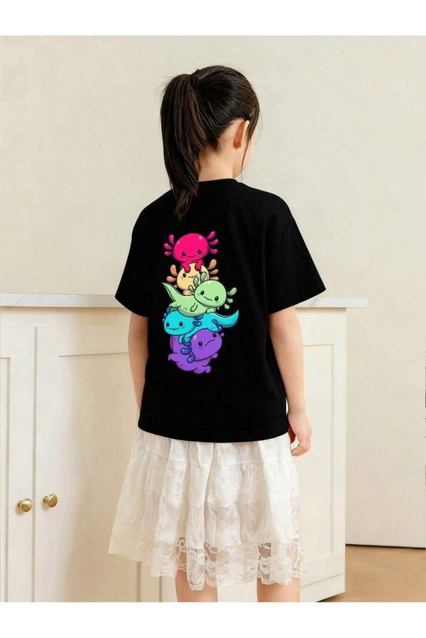 Cute Monster Printed Crew Neck 100% Cotton Short Sleeve Kids and Teenagers T-Shirt
