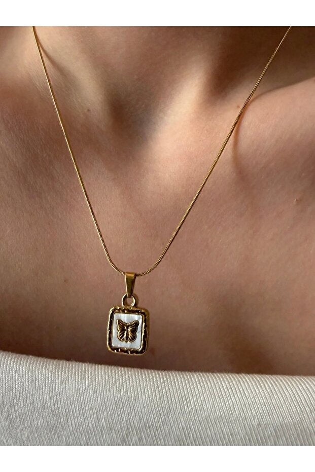 316L Butterfly Patterned Women's Steel Gold Necklace