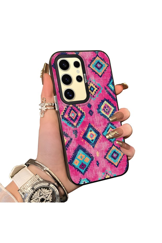Samsung Galaxy S24 Ultra Compatible Hard Acrylic Back Silicone Edge Lens Protection Case