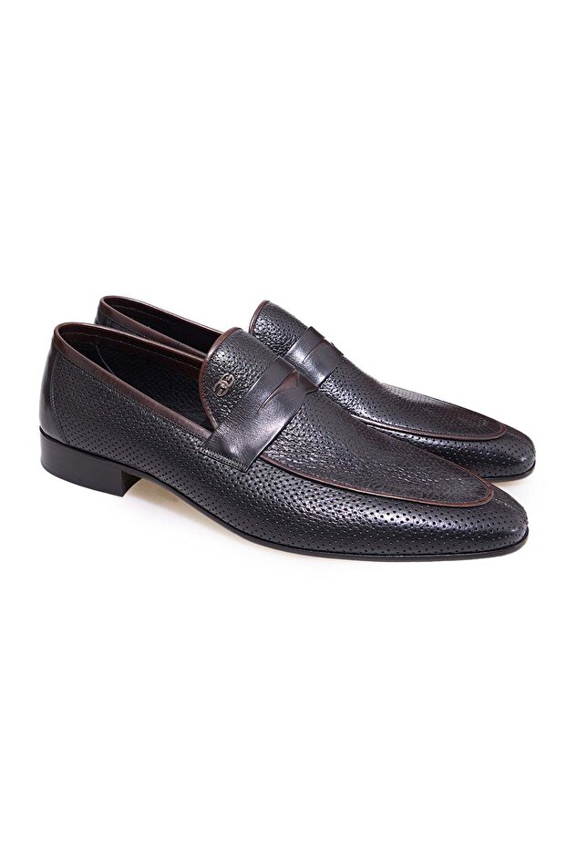 Brown Laceless Genuine Leather Men's Shoes