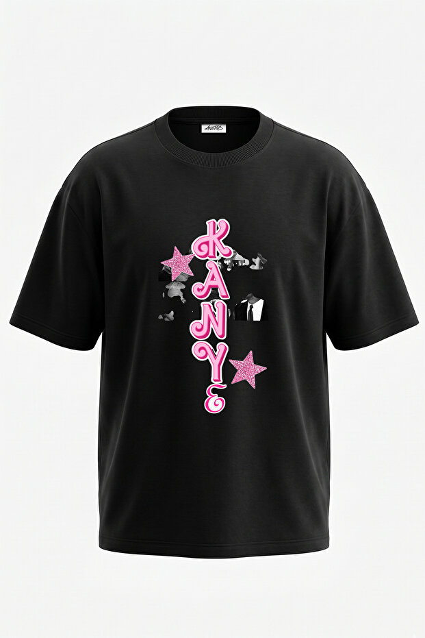 Kanye West_45 Design Printed Unisex Oversize Black Tshirt