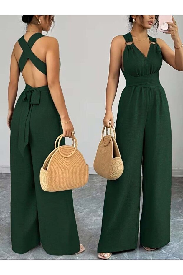 Women's Strappy Jumpsuit with Ring Detail and Cross Back