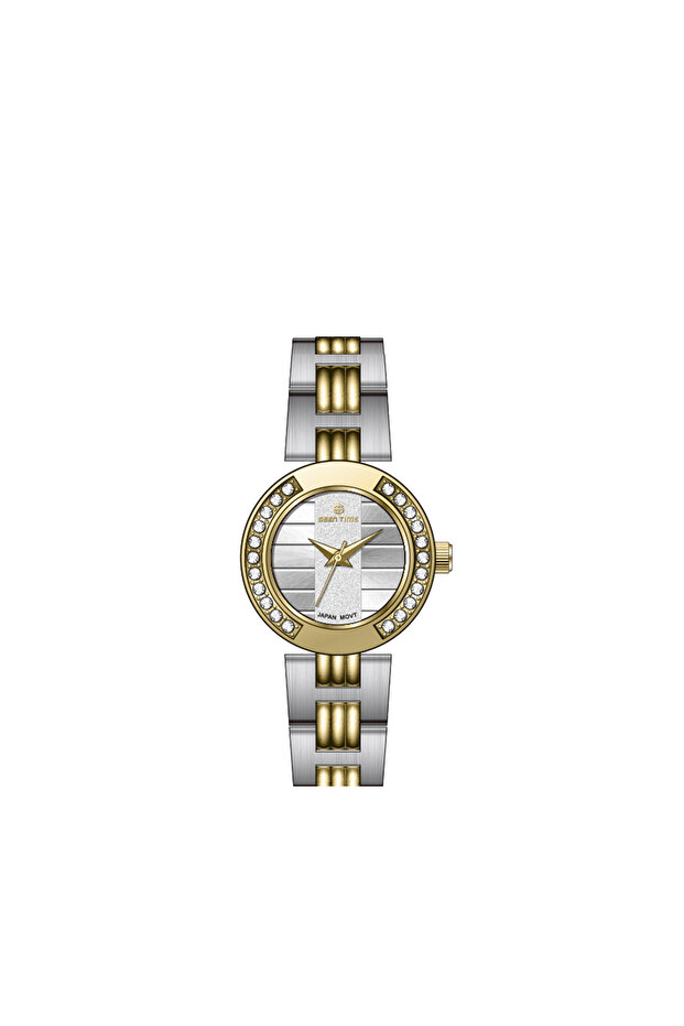 Sine Time Women's Watch Circular Design with Sparkling Stones and Horizontal Pattern Dial Adds a High-End and Distinctive Touch