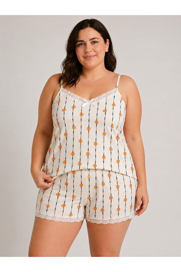 Orange Rose Pattern Oversized Shorts Set