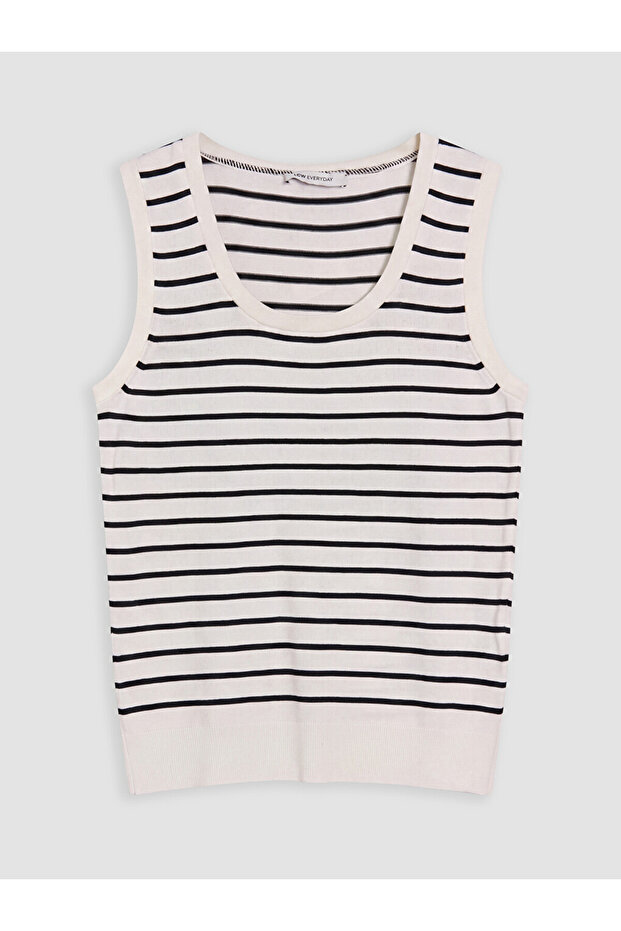 Lcw Everyday Ecru U-Neck Striped Women's Knitwear Undershirt