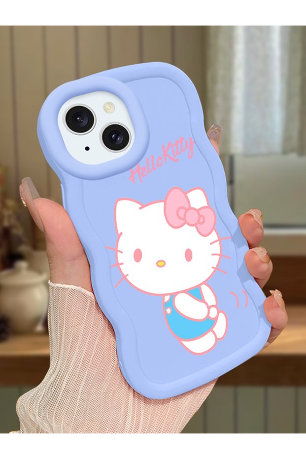 iPhone 13 Compatible Case Camera Protector Blue Silicone Couple Phone Case Kitty Pattern