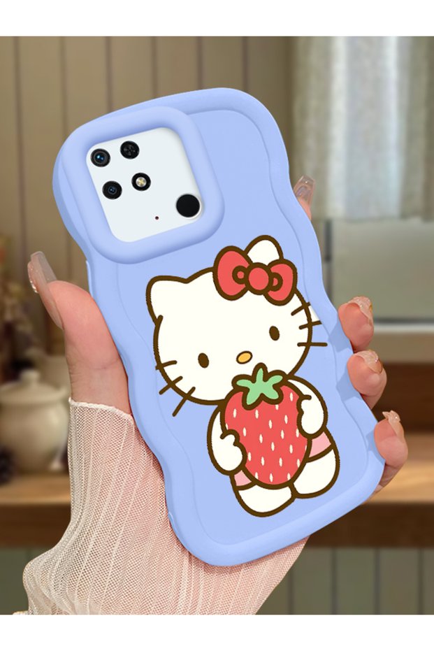 Redmi 10C Compatible Case Camera Protector Blue Silicone Couple Phone Case Kitty Pattern