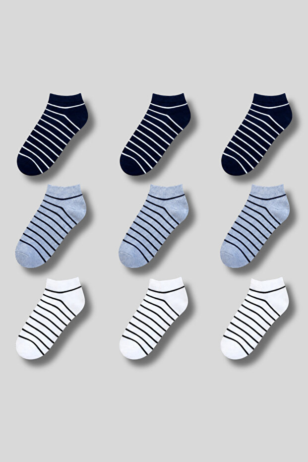 Women's 9-Pack Cotton Stripe Patterned Booties Socks